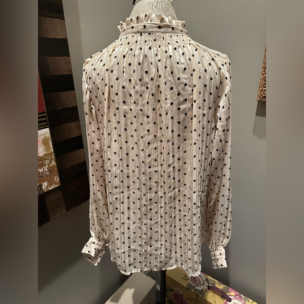 Ophelia Roe Blush Pink and Black Polka-Dot Shimmer Blouse GUC - Picture 7 of 11